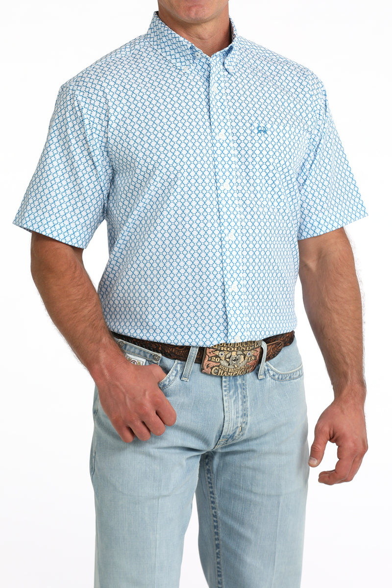 Load image into Gallery viewer, Cinch Mens ARENAFLEX Short Sleeve Geometric Print Shirt - Blue
