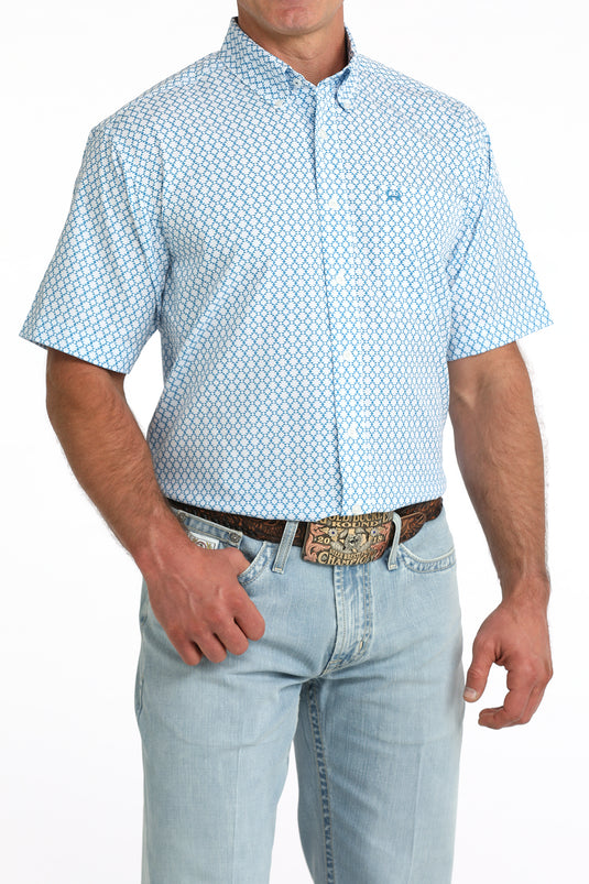 Cinch Mens ARENAFLEX Short Sleeve Geometric Print Shirt - Blue