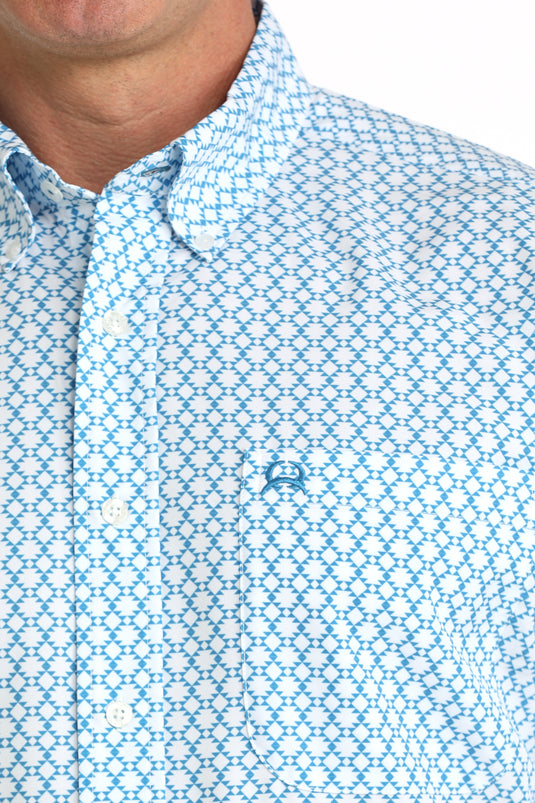 Cinch Mens ARENAFLEX Short Sleeve Geometric Print Shirt - Blue
