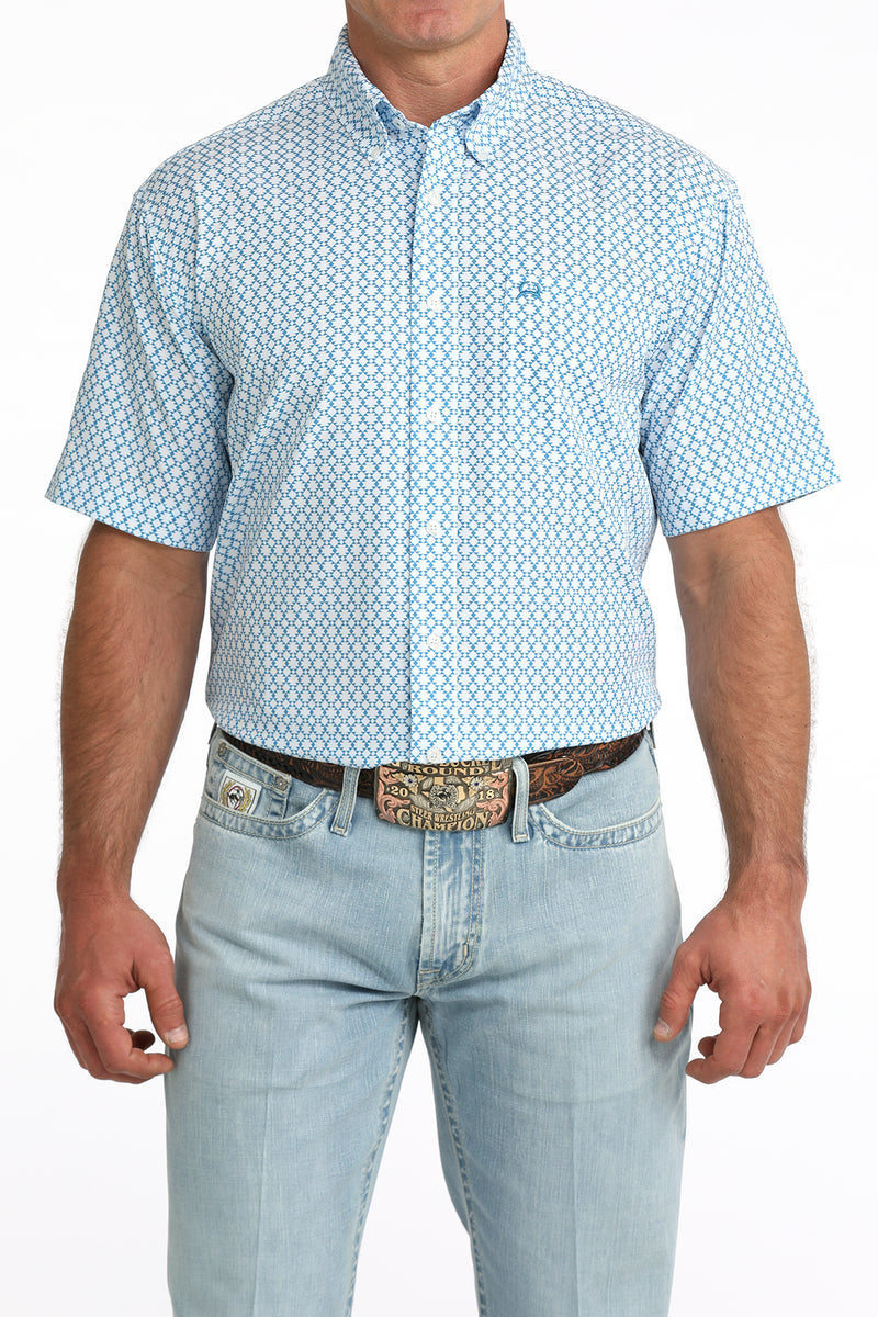 Load image into Gallery viewer, Cinch Mens ARENAFLEX Short Sleeve Geometric Print Shirt - Blue
