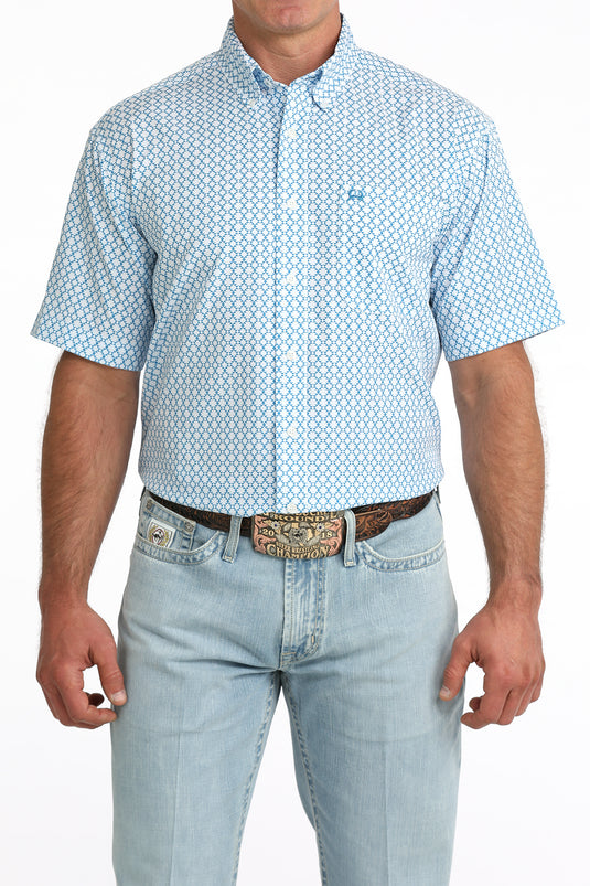 Cinch Mens ARENAFLEX Short Sleeve Geometric Print Shirt - Blue