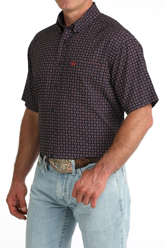 Cinch Mens ARENAFLEX Short Sleeve Print Shirt - Navy