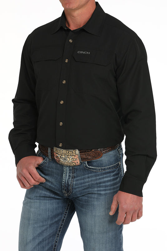Cinch Mens ARENAFLEX Ripstop Long Sleeve Solid Shirt - Black