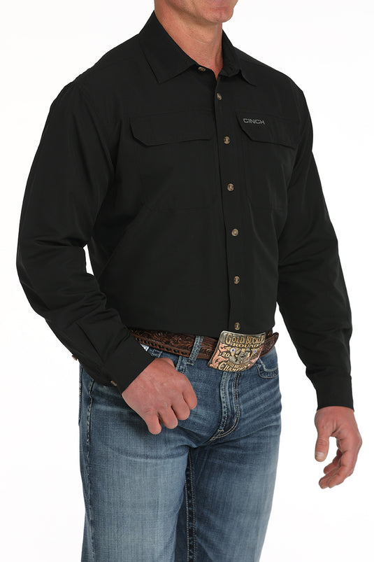 Cinch Mens ARENAFLEX Ripstop Long Sleeve Solid Shirt - Black