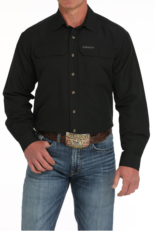 Cinch Mens ARENAFLEX Ripstop Long Sleeve Solid Shirt - Black