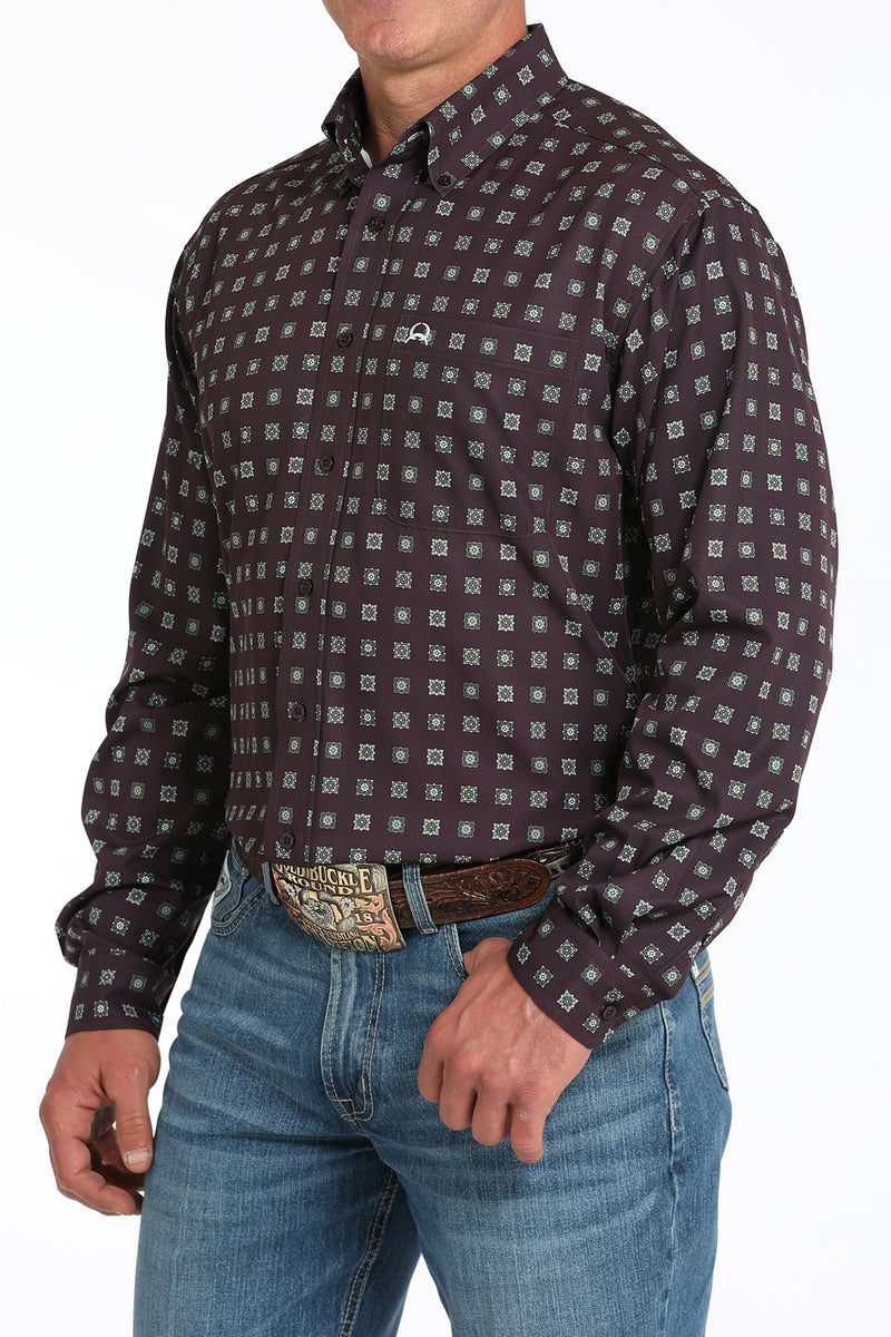 Load image into Gallery viewer, Cinch Mens ARENAFLEX Long Sleeve Geometric Print Shirt - Purple
