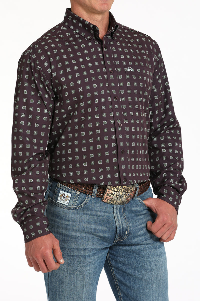 Load image into Gallery viewer, Cinch Mens ARENAFLEX Long Sleeve Geometric Print Shirt - Purple
