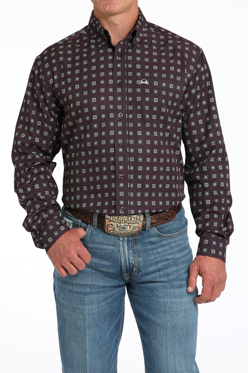 Load image into Gallery viewer, Cinch Mens ARENAFLEX Long Sleeve Geometric Print Shirt - Purple
