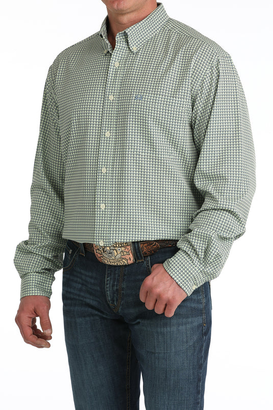Cinch Mens ARENAFLEX Long Sleeve Geometric Print Shirt - Green