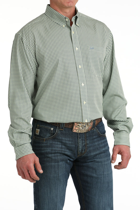Cinch Mens ARENAFLEX Long Sleeve Geometric Print Shirt - Green
