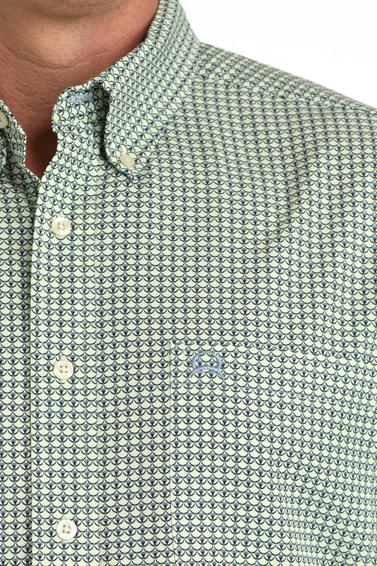 Cinch Mens ARENAFLEX Long Sleeve Geometric Print Shirt - Green