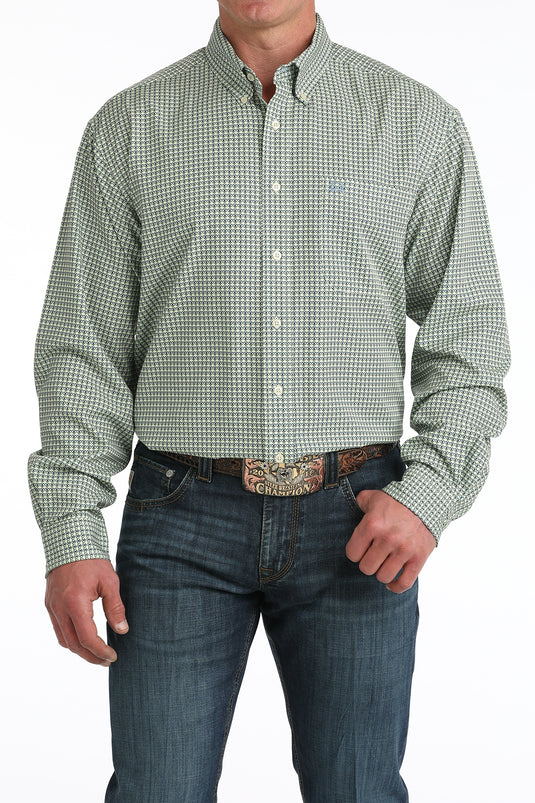 Cinch Mens ARENAFLEX Long Sleeve Geometric Print Shirt - Green