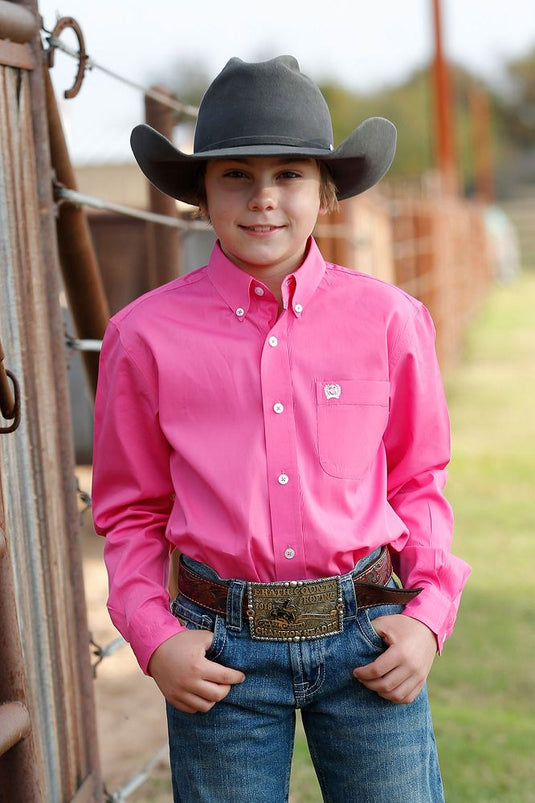 Cinch Boys Long Sleeve Solid Shirt - Pink