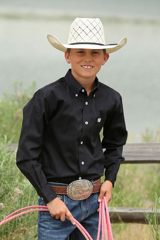 Cinch Boys Long Sleeve Solid Shirt - Black