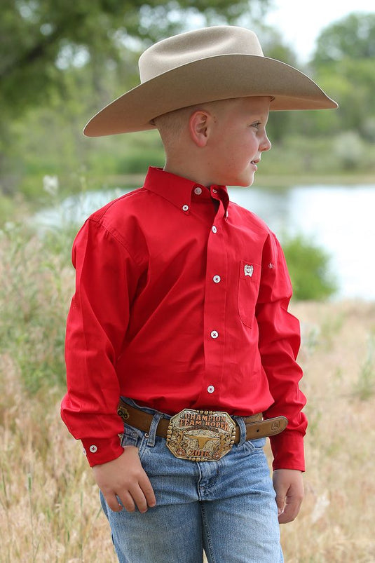 Cinch Boys Long Sleeve Solid Shirt - Red