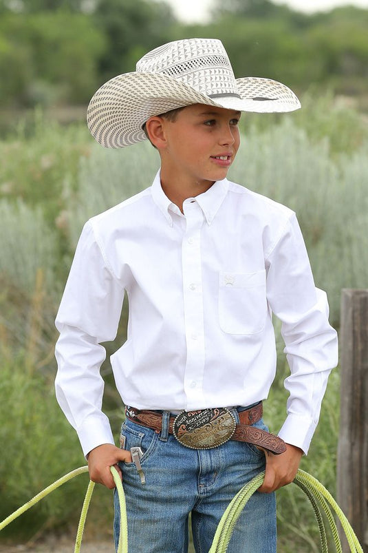 Cinch Boys Long Sleeve Solid Shirt - White