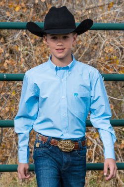 Load image into Gallery viewer, Cinch Boys TENCEL Long Sleeve Micro Stripe Shirt - Light Blue
