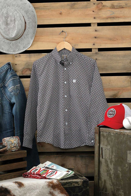 Cinch Boys Long Sleeve Print Shirt - Brown