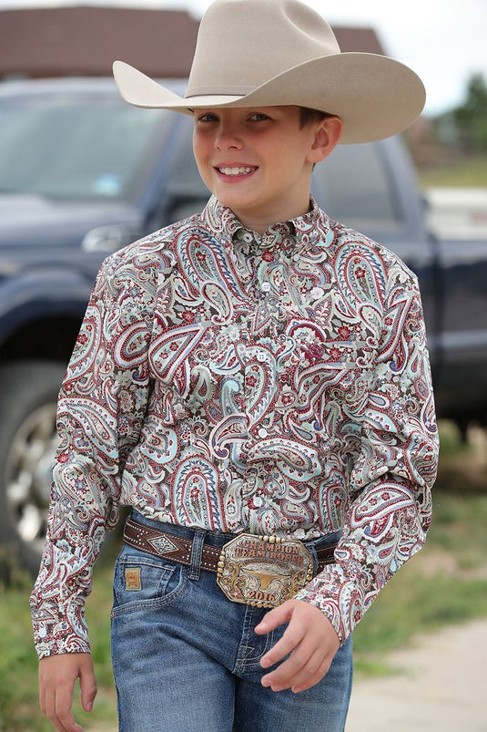 Cinch Boys Long Sleeve Paisley Shirt - Multi