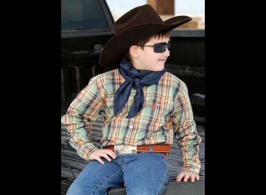 Cinch Boys Long Sleeve Plaid Shirt - Green