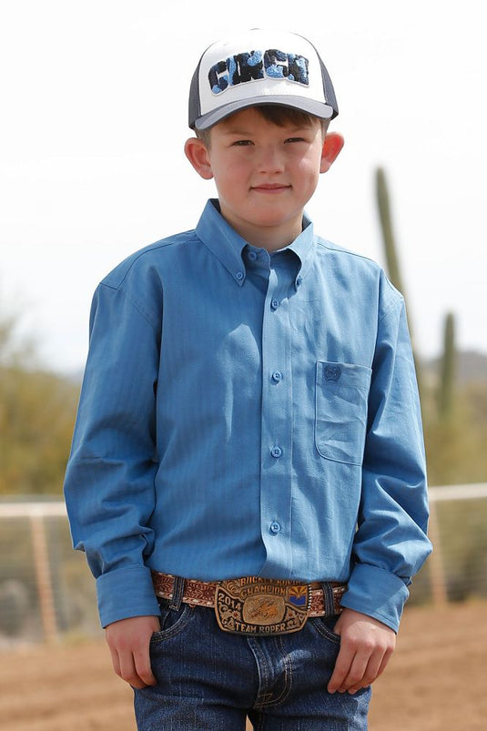 Cinch Boys Long Sleeve Solid Shirt - Blue