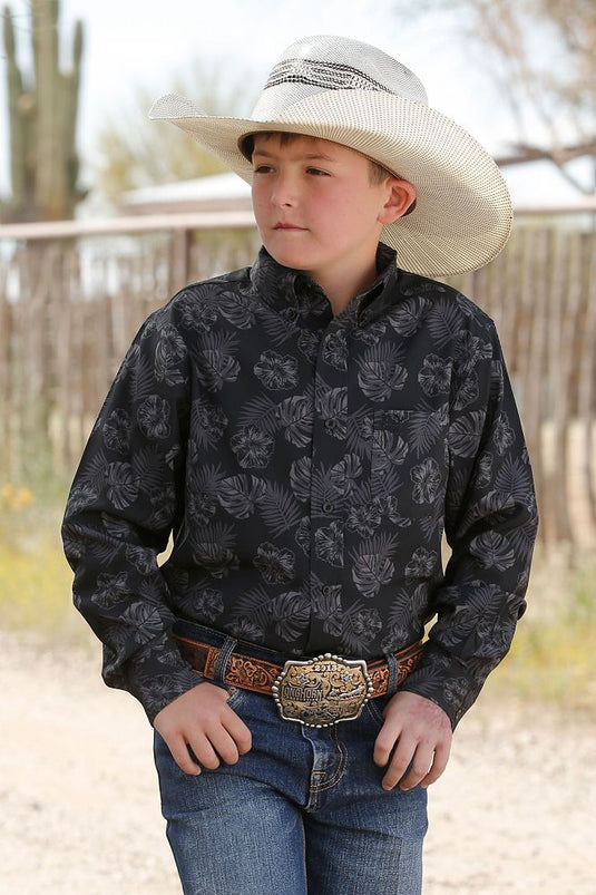 Cinch Boys ARENAFLEX Long Sleeve Print Shirt - Black