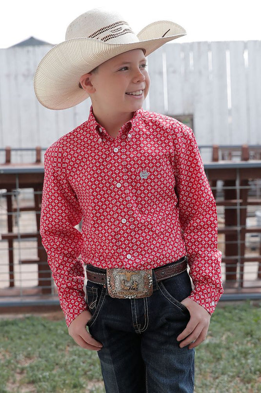 Cinch Boys Long Sleeve Print Shirt - Red