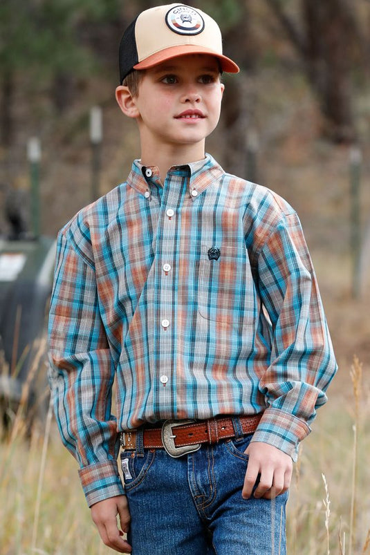 Cinch Boys Long Sleeve Plaid Shirt - Multi