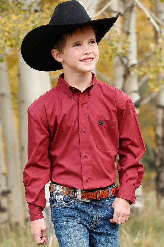 Cinch Boys Long Sleeve Solid Shirt - Red