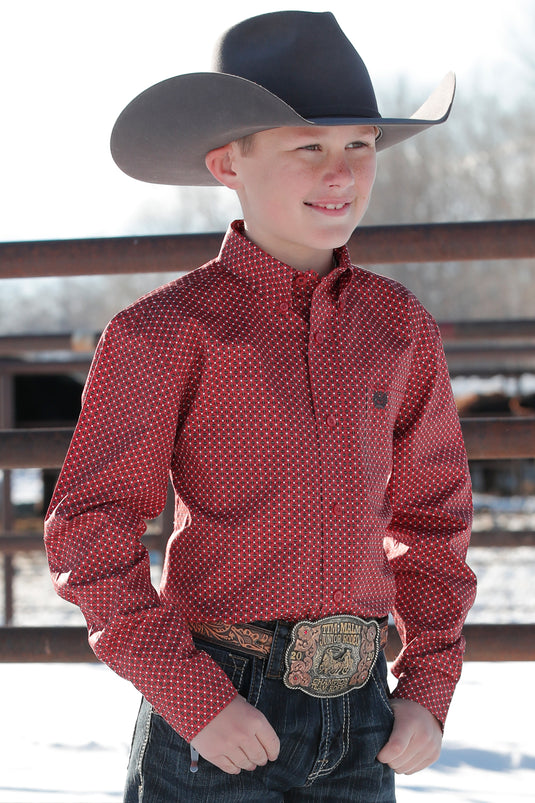 Cinch Boys Long Sleeve Print Shirt - Red