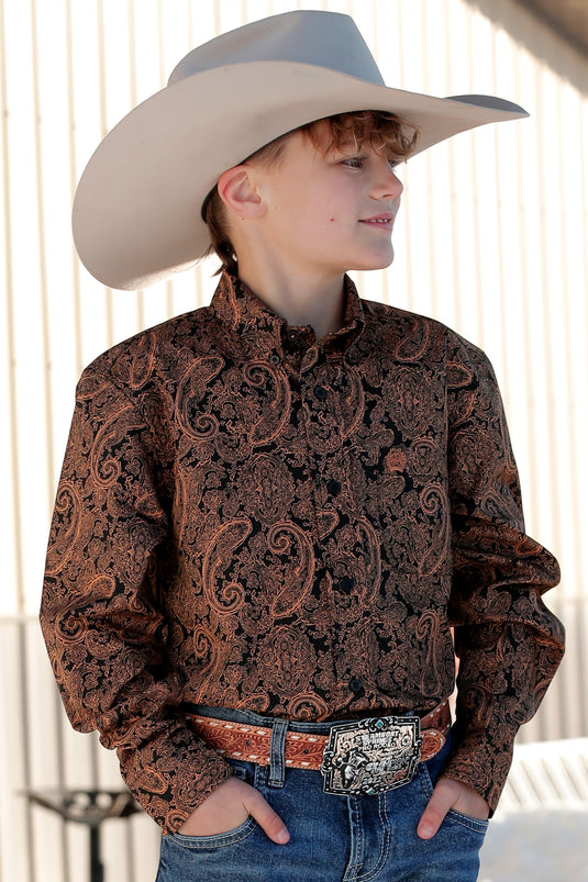 Cinch Boys Long Sleeve Paisley Shirt - Black