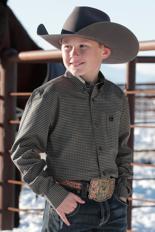 Cinch Boys Long Sleeve Print Shirt - Olive
