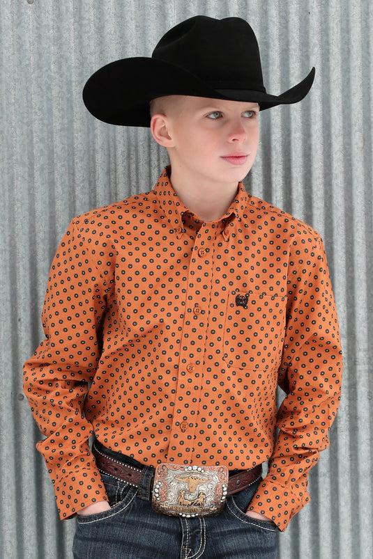Cinch Boys Long Sleeve Print Shirt - Gold