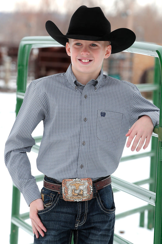 Cinch Boys Long Sleeve Print Shirt - Gray