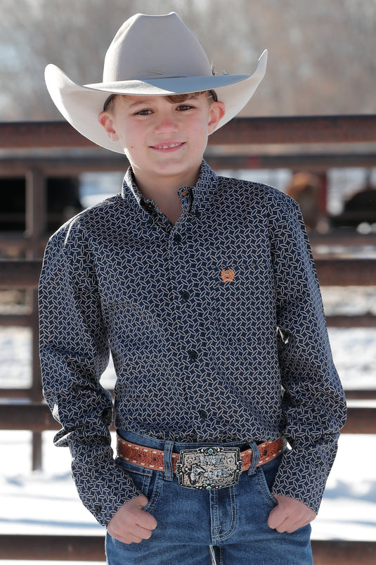 Cinch Boys Long Sleeve Print Shirt - Navy