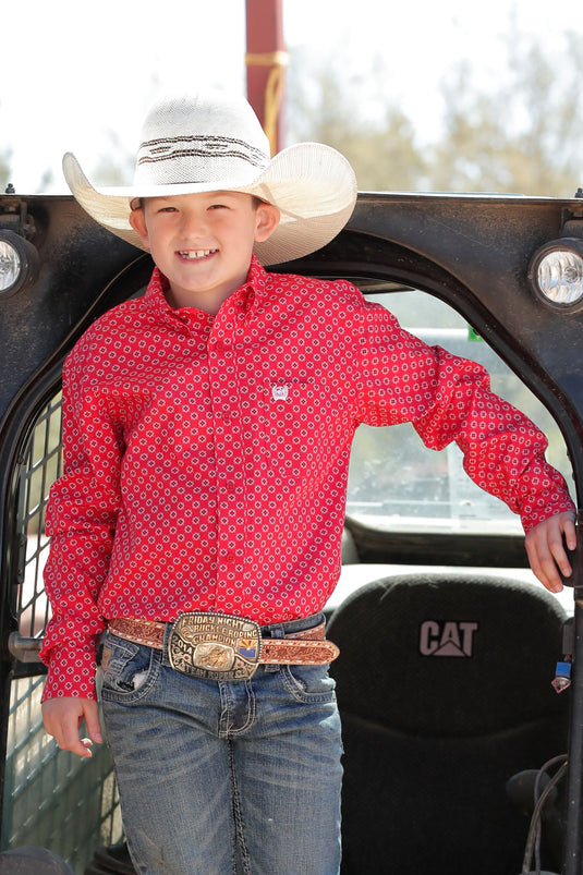 Cinch Boys Long Sleeve Print Shirt - Red