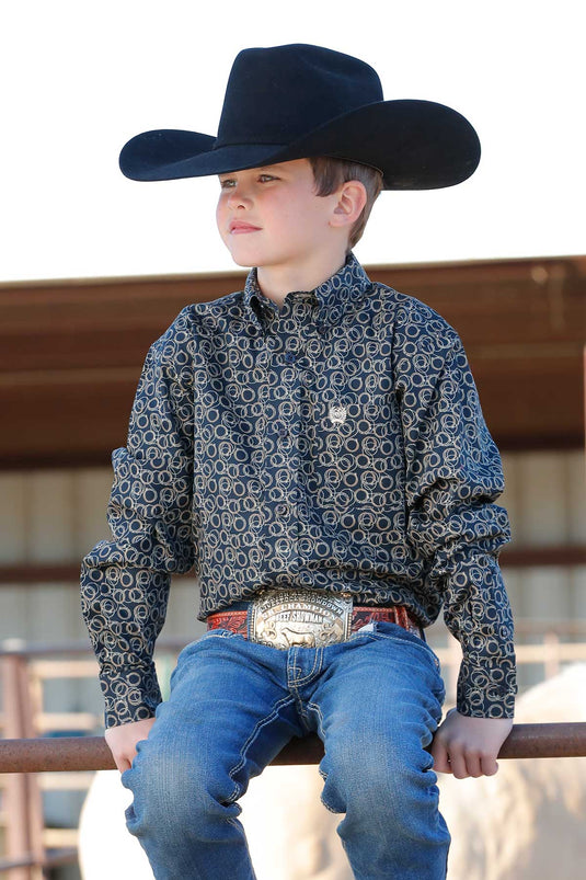 Cinch Boys Long Sleeve Rope Print Shirt - Navy