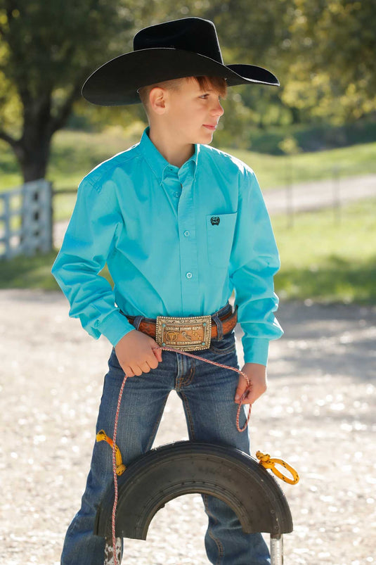 Cinch Boys Long Sleeve Solid Shirt - Turquoise