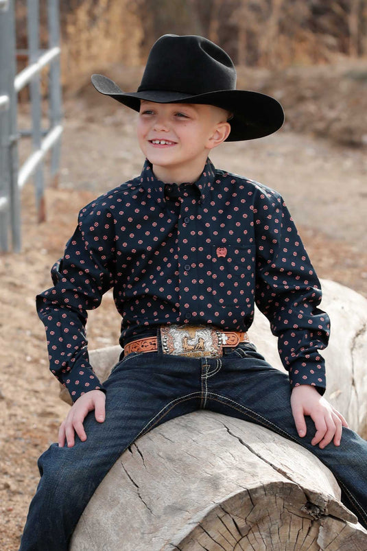 Cinch Boys Long Sleeve Print Shirt - Navy