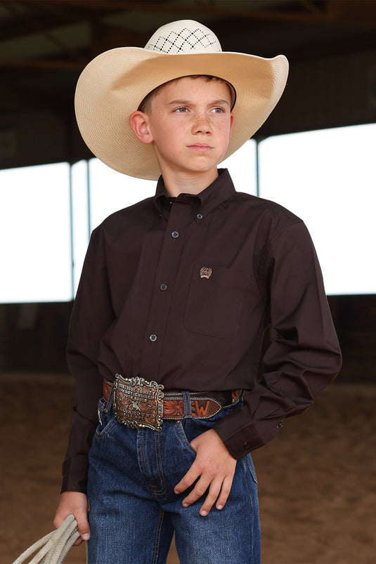 Cinch Boys Long Sleeve Solid Shirt - Brown
