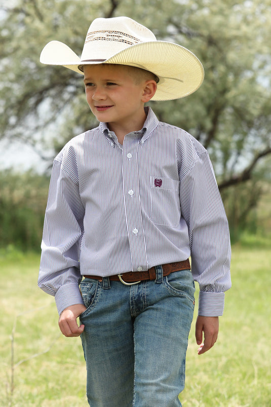 Cinch Boys Long Sleeve TENCELStripe Shirt - White