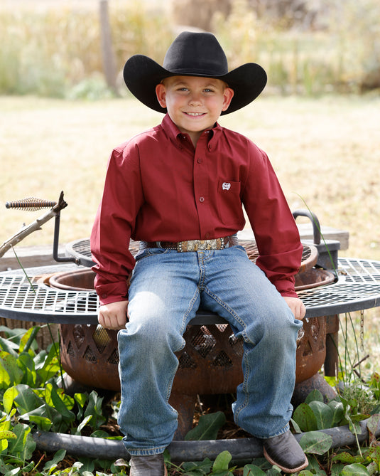 Cinch Boys Long Sleeve Stripe Shirt - Burgundy