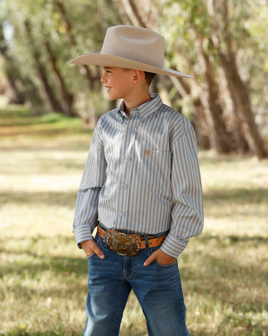Cinch Boys Long Sleeve TENCELStripe Shirt - Light Blue