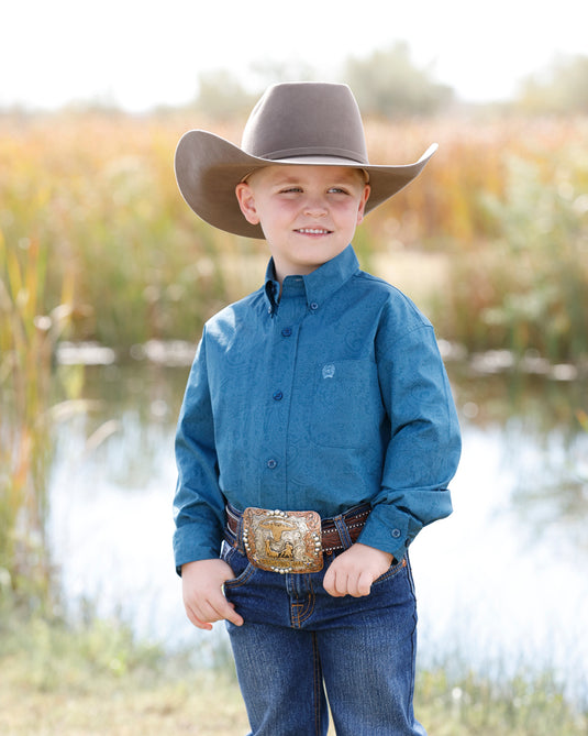 Cinch Boys Long Sleeve Paisley Print Shirt - Blue