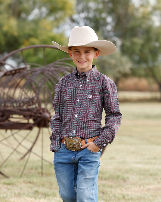 Cinch Boys Long Sleeve Geometric Print Shirt - Purple