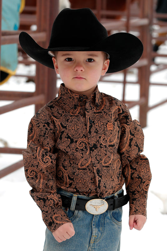 Cinch Toddler Long Sleeve Paisley Shirt - Black