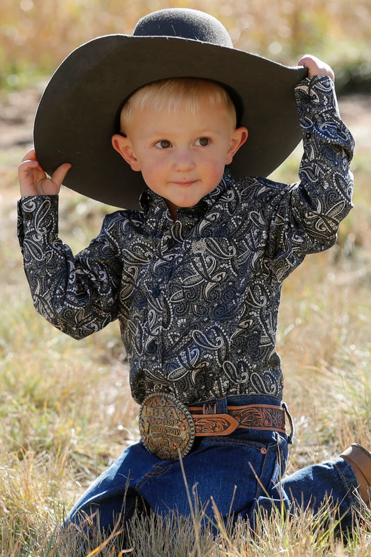 Cinch Toddler Long Sleeve Paisley Print Shirt - Black