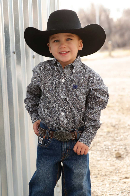 Cinch Toddler Long Sleeve Paisley Print Shirt - Multi/Gray