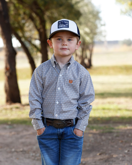 Cinch Toddler Long Sleeve Geometric Print Shirt - White
