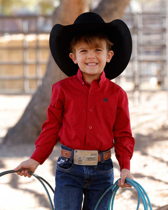 Cinch Toddler Long Sleeve Medallion Print Shirt - Red